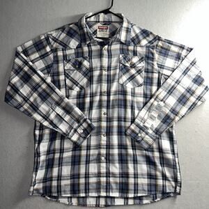 Wrangler Jeans Co Pearl Snap Shirt Western Men XL Plaid Country Cowboy Rodeo